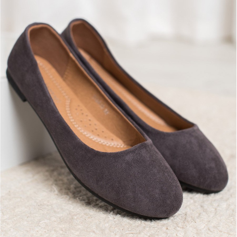 Diamantique Balerini clasici din piele de căprioară gri 1