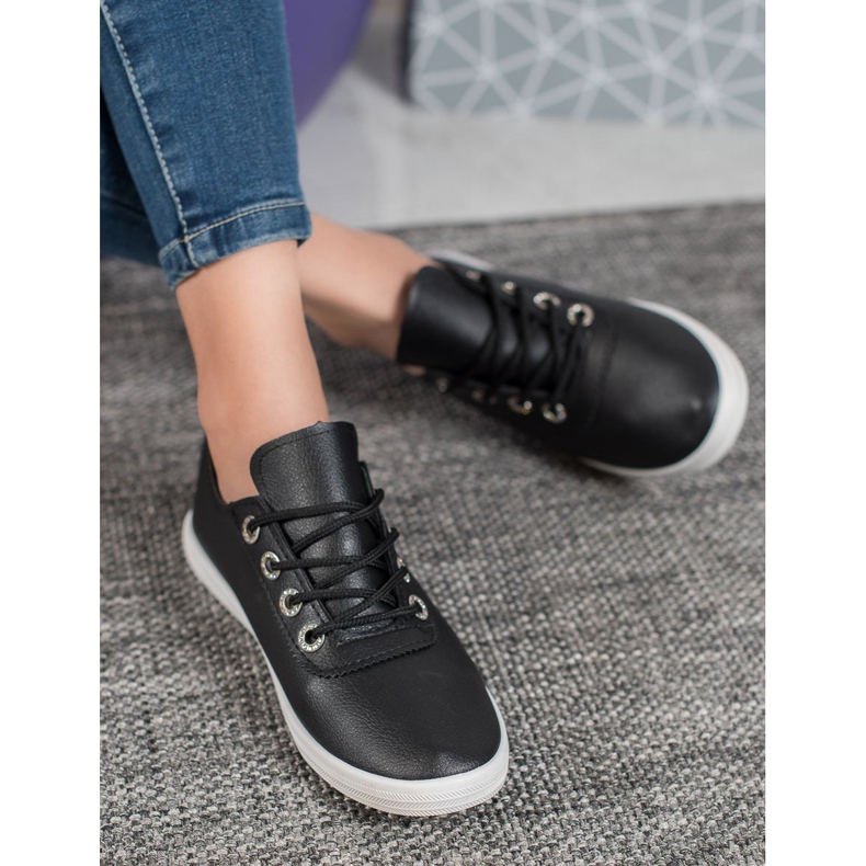 SHELOVET Adidași eleganți cu piele ecologică negru 2