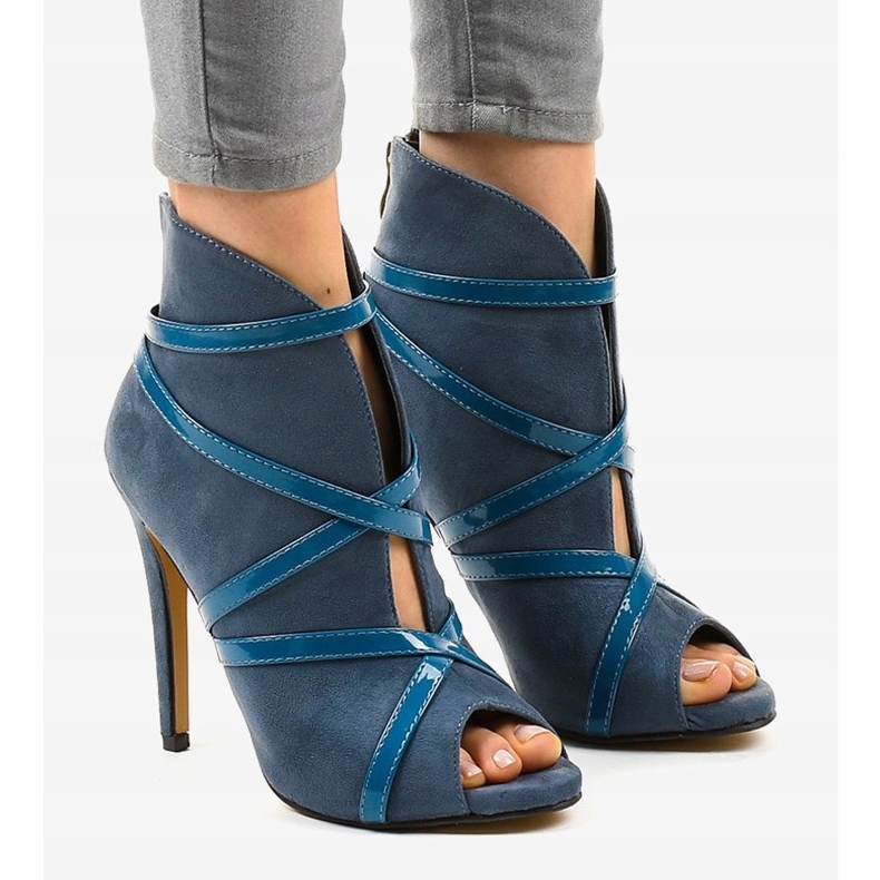 Tocuri înalte din piele de căprioară albastră SY-20 albastru 1