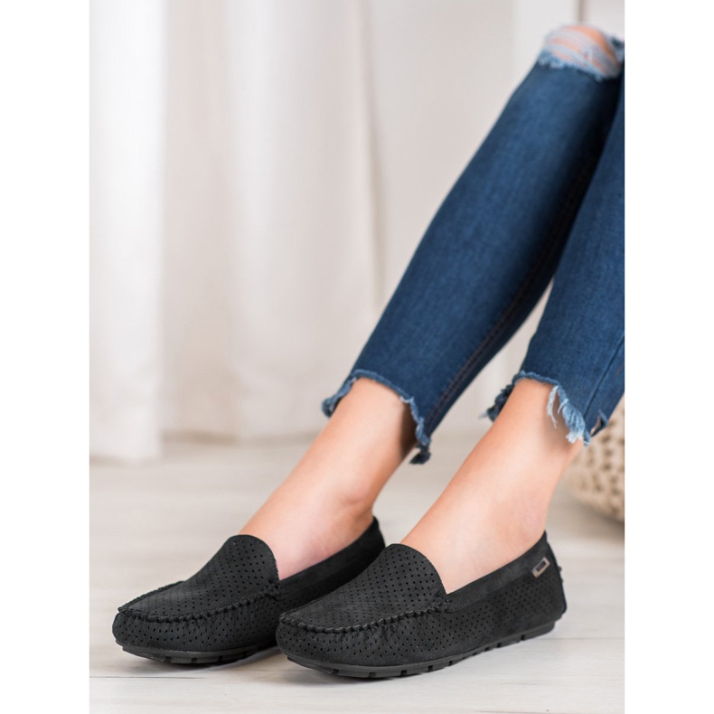 Goodin Mocasini ajurati cu piele de căprioară negru 1 Goodin Mocasini ajurati cu piele de căprioară negru 1