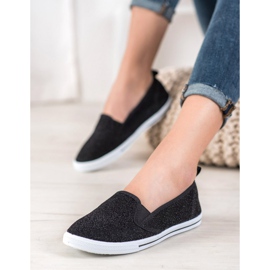 SHELOVET Încălțăminte slip-on cu sclipici negru 1