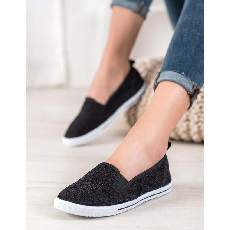 SHELOVET Încălțăminte slip-on cu sclipici negru 1