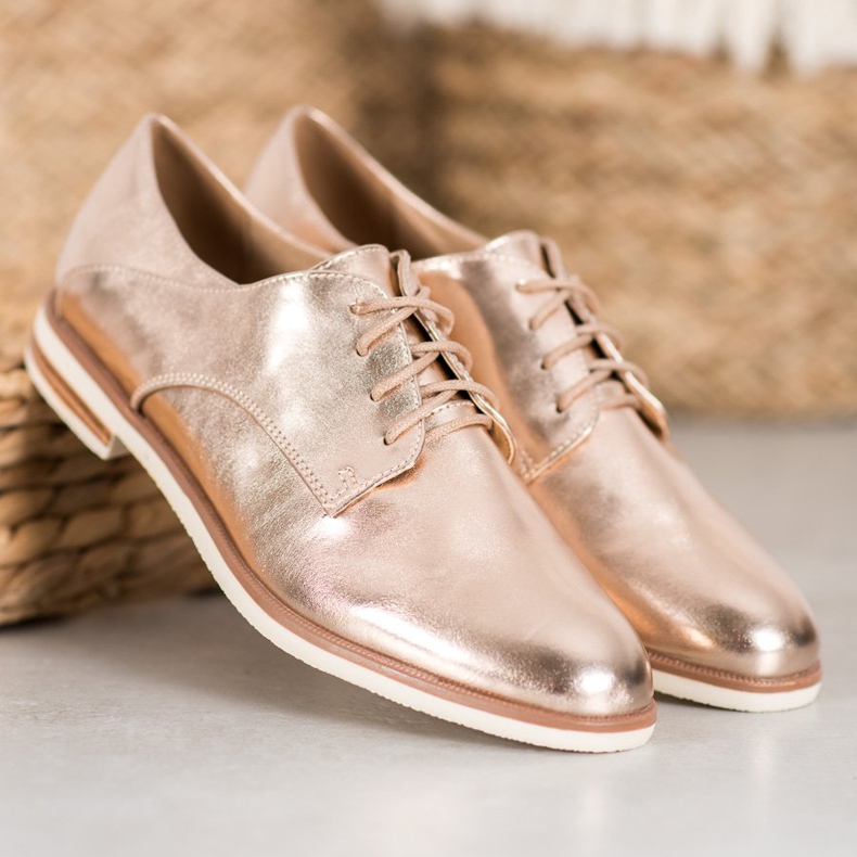 SHELOVET Pantofi aurii cu piele ecologică de aur 1