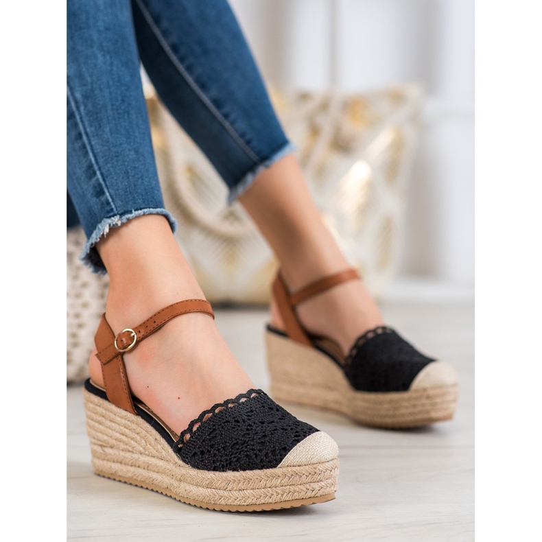 Small Swan Espadrile cu pană maro negru 1