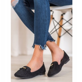 Fama Domnii din piele de căprioară cu franjuri negru 1