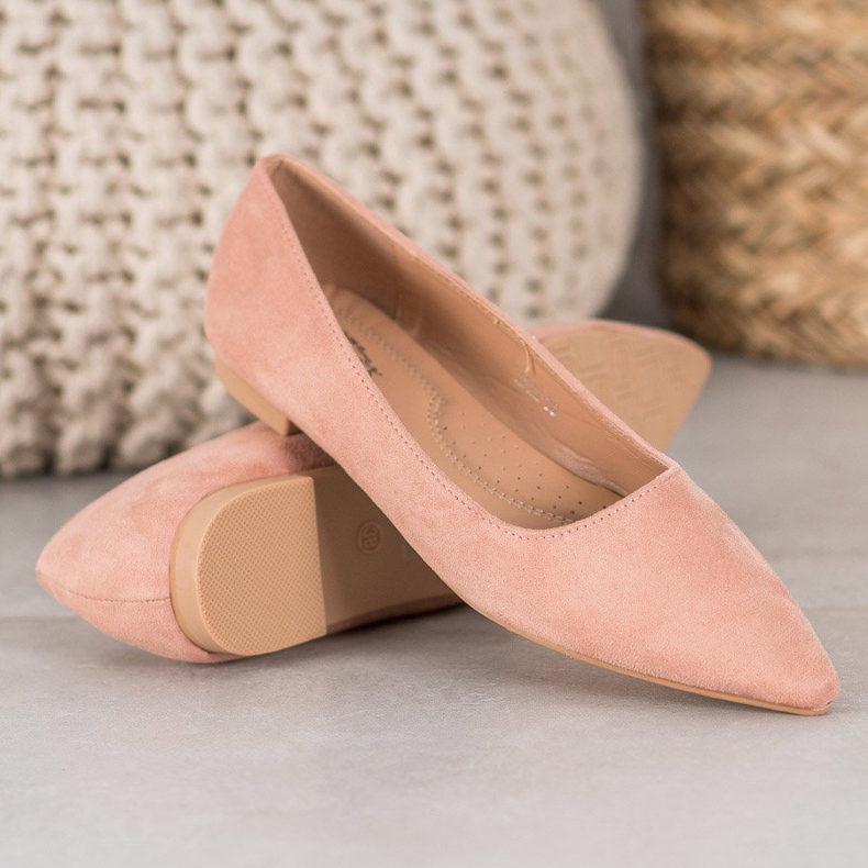 SHELOVET Suede Ballerina In Spitz roz 1