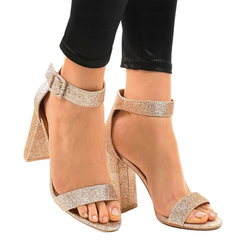 Pompe cu sclipici roz deschis ZY-161 galben 1