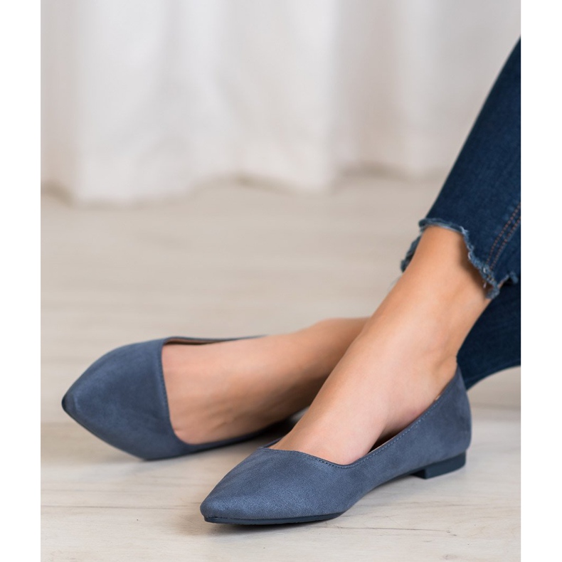 SHELOVET Suede Ballerina In Spitz albastru 2