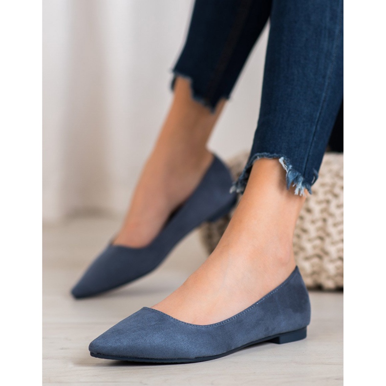 SHELOVET Suede Ballerina In Spitz albastru 1