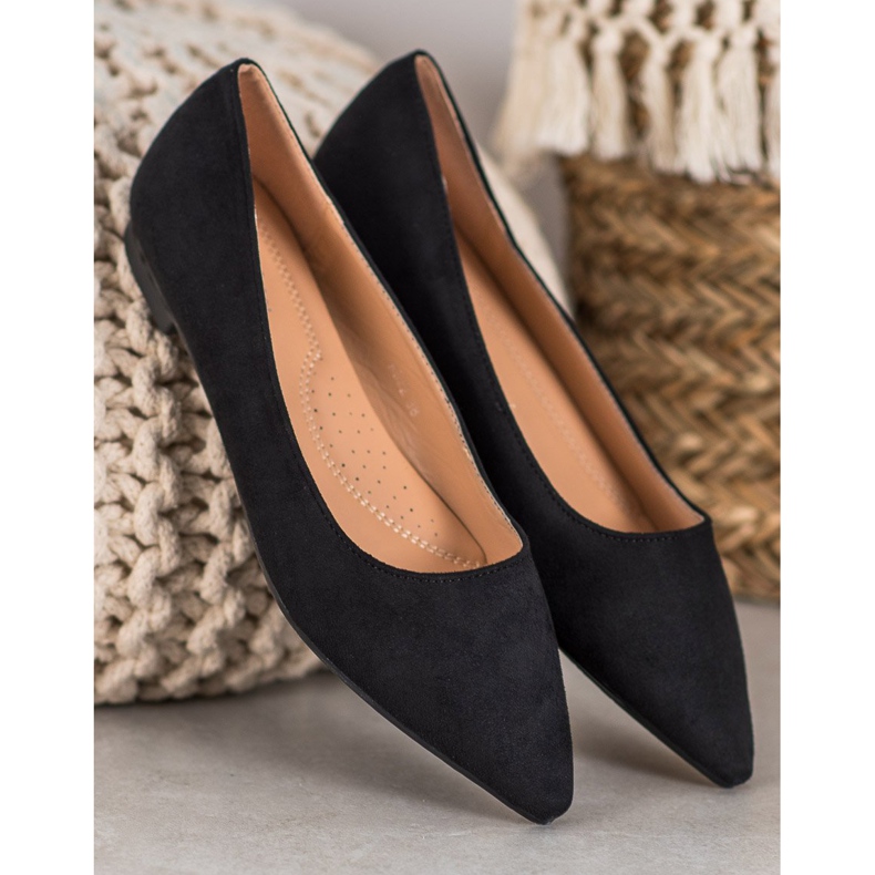 SHELOVET Suede Ballerina In Spitz negru 2