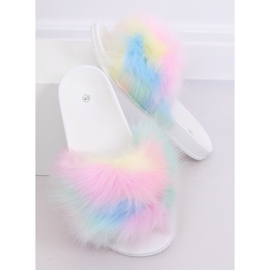 Flip-flops cu blană curcubeu CK153P ​​Alb multicolor 1