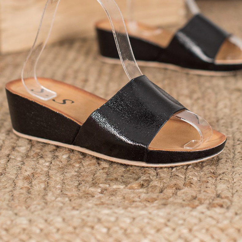 SHELOVET Papuci cu pană elegantă negru 2 SHELOVET Papuci cu pană elegantă negru 2