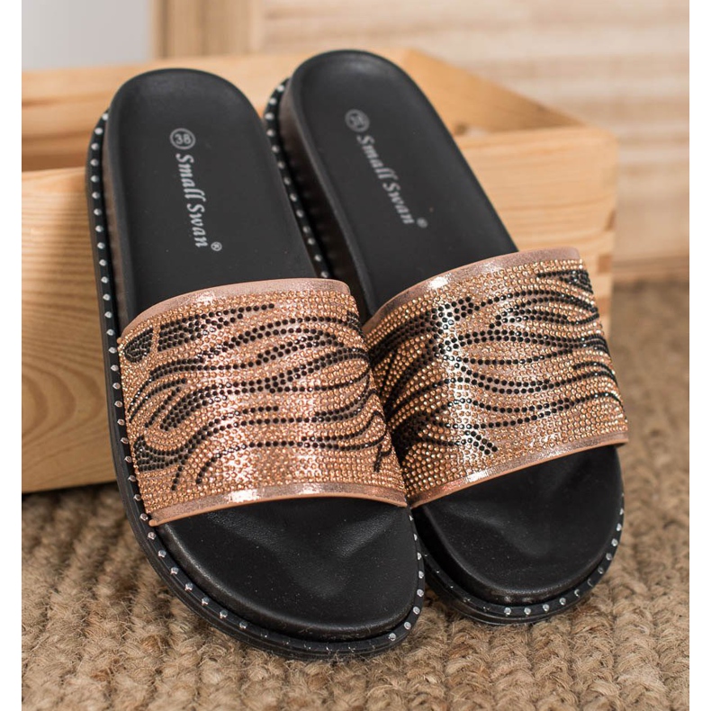 SHELOVET Papuci la modă cu zirconiu cubic maro galben 1