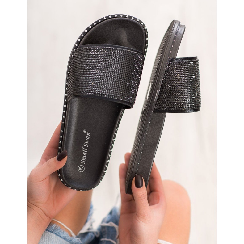 SHELOVET Papuci la modă cu zirconiu cubic negru 2