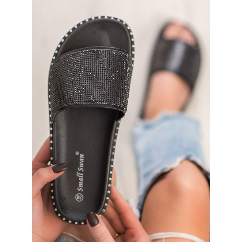 SHELOVET Papuci la modă cu zirconiu cubic negru 1