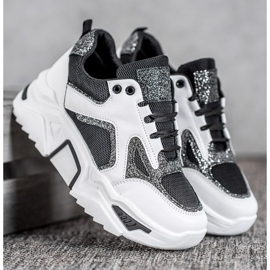 Seastar Adidași la modă cu sclipici alb negru 1