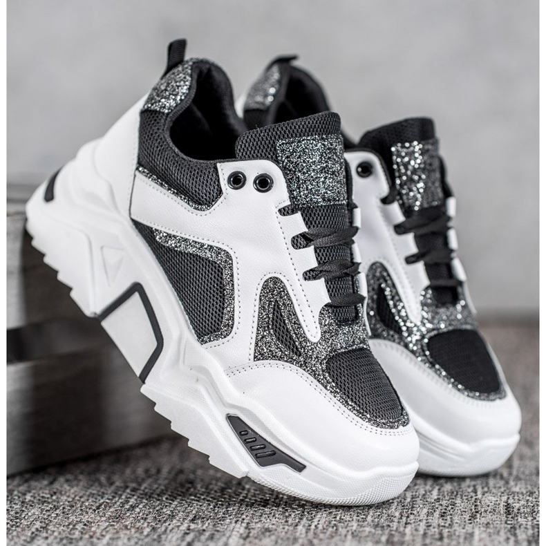 Seastar Adidași la modă cu sclipici alb negru 1