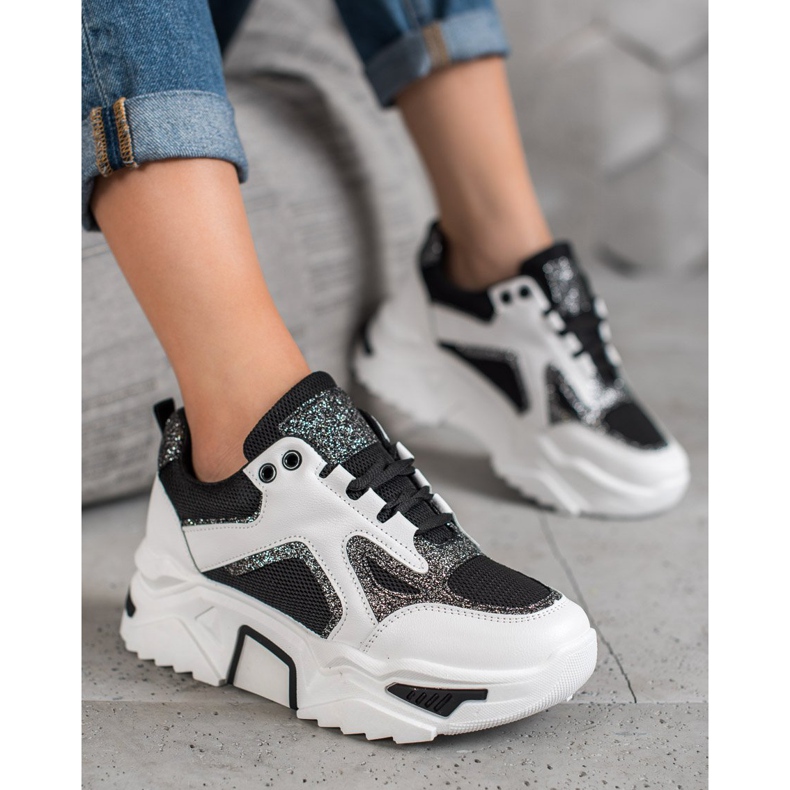 Seastar Adidași la modă cu sclipici alb negru 2