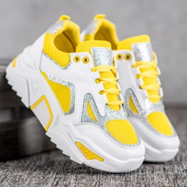 Seastar Adidași la modă cu sclipici alb galben 2