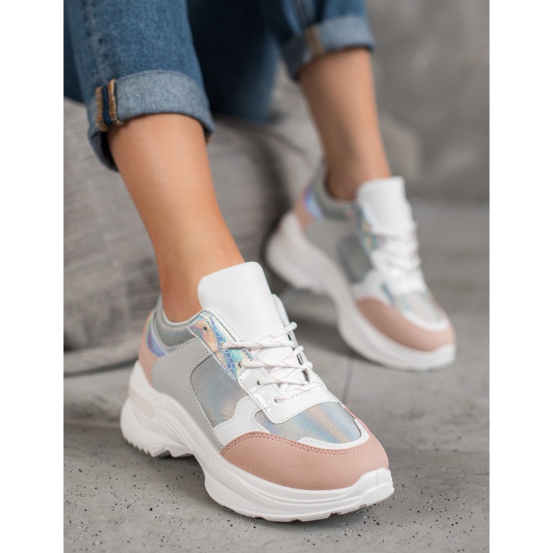 SHELOVET Adidași confortabili pe platformă alb multicolor 2