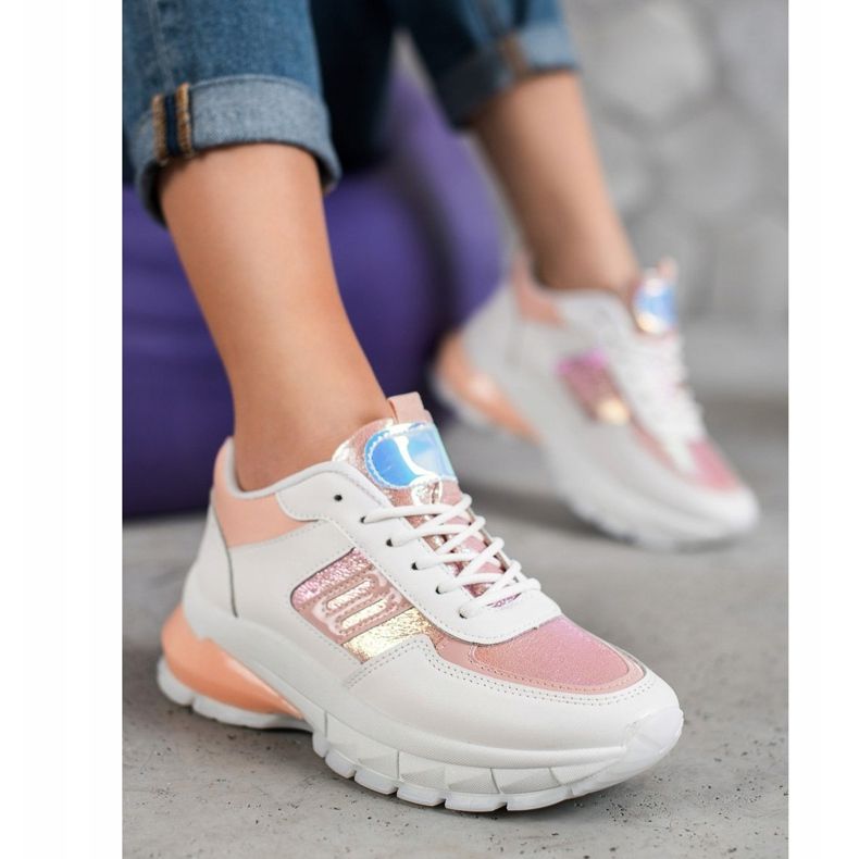 SHELOVET Adidași la modă din piele ecologică alb roz multicolor 1 SHELOVET Adidași la modă din piele ecologică alb roz multicolor 1
