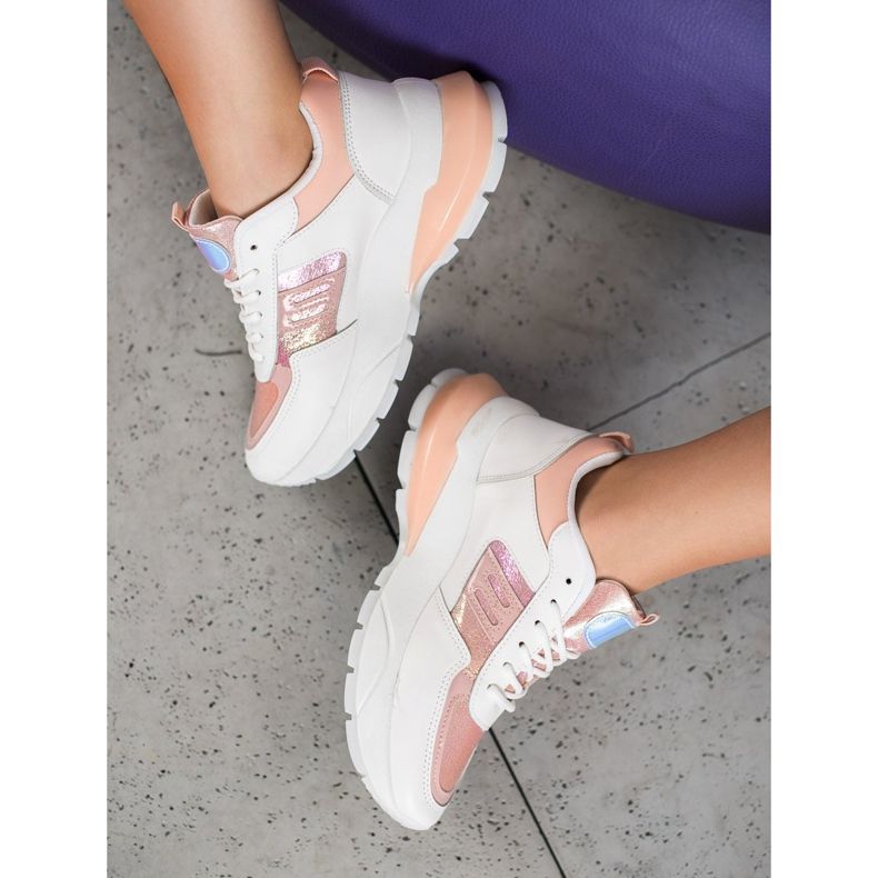 SHELOVET Adidași la modă din piele ecologică alb roz multicolor 2 SHELOVET Adidași la modă din piele ecologică alb roz multicolor 2