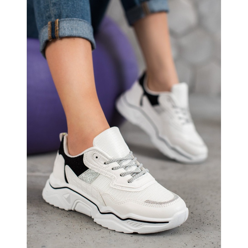 SHELOVET Adidași pe platformă cu sclipici alb negru 1