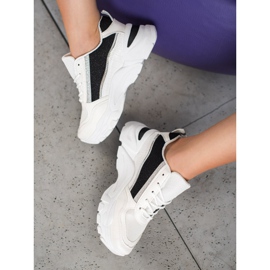 SHELOVET Adidași eleganți cu sclipici alb negru 1
