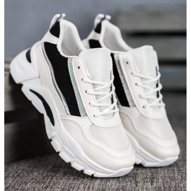 SHELOVET Adidași eleganți cu sclipici alb negru 2