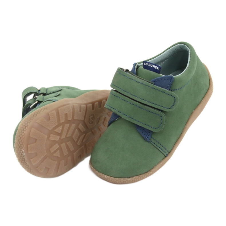 Pantofi pentru copii din piele pentru Velcro Green 305 Mazurek verde 5