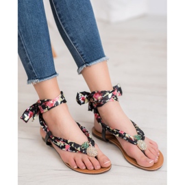 SHELOVET Sandale legate cu ananas negru multicolor 2
