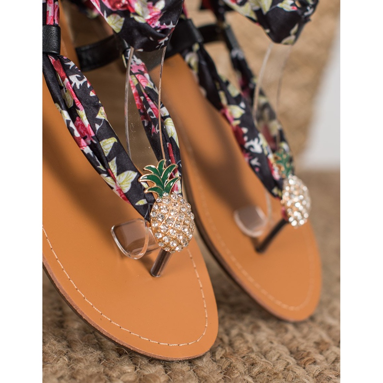 SHELOVET Sandale legate cu ananas negru multicolor 1