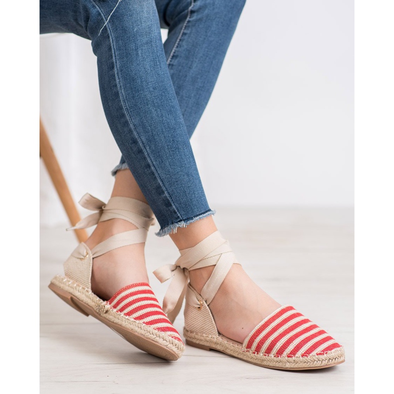 Small Swan Espadrile Cu Panglica Decorativa maro roșu 1