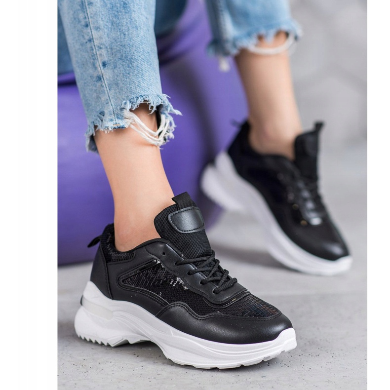 SHELOVET Adidași la modă cu paiete negru 2