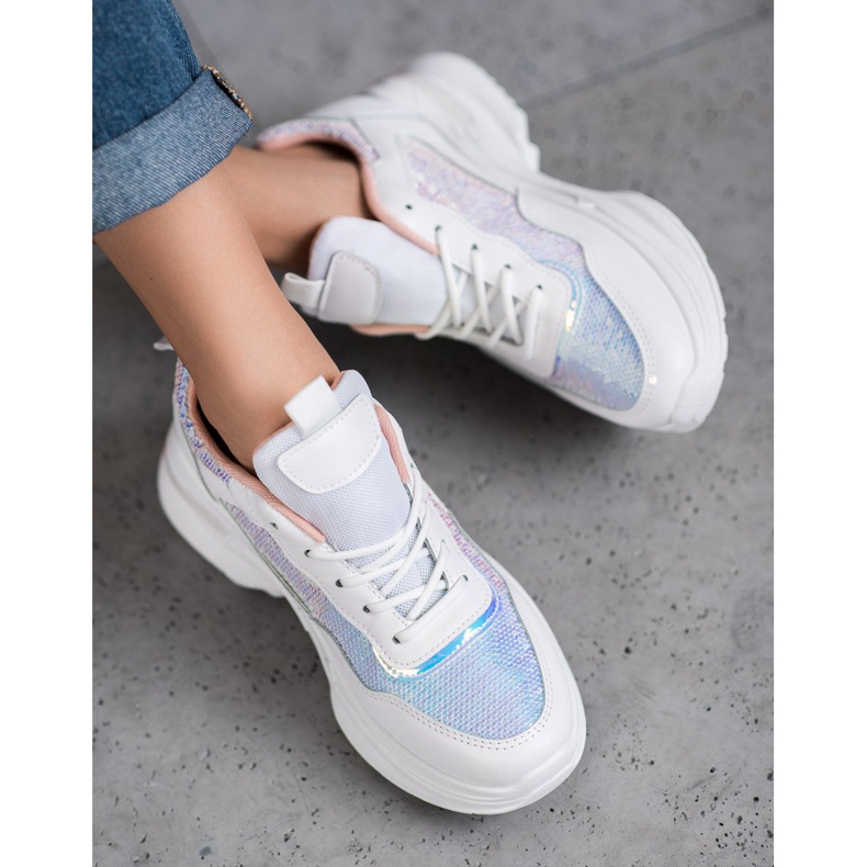 SHELOVET Adidași la modă cu paiete alb 1