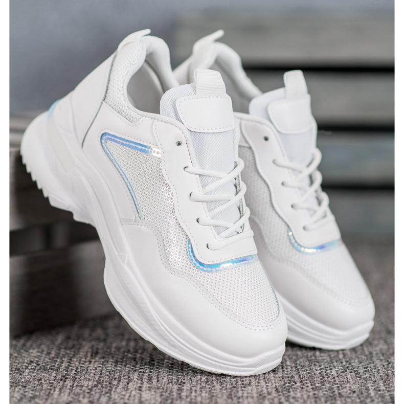 SHELOVET Adidași la modă cu paiete alb 2