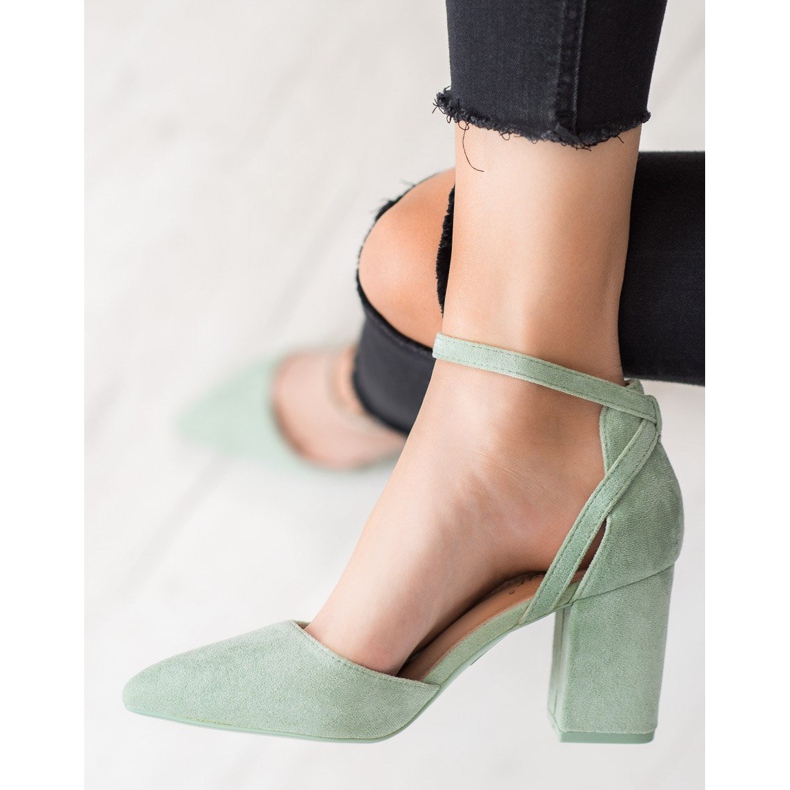 Seastar Pompele elegante din piele de căprioară verde 2