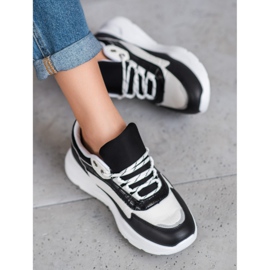 SHELOVET Adidași pe platformă alb negru verde 1