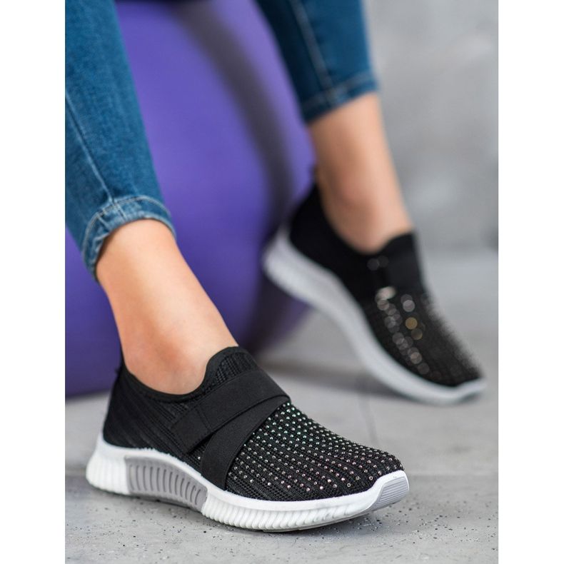 SHELOVET Sliponi negri cu cristale negru 1