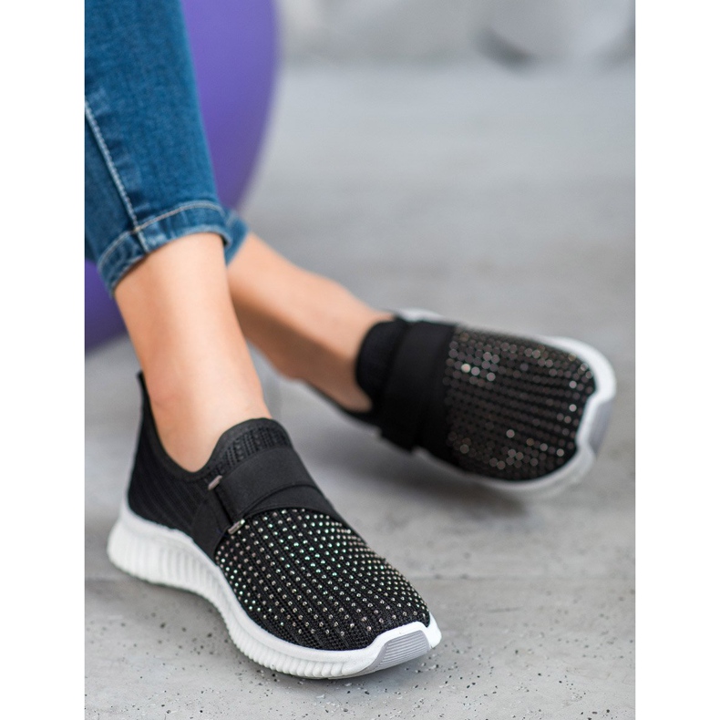 SHELOVET Sliponi negri cu cristale negru 2