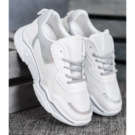 SHELOVET Adidași pe platformă cu sclipici alb 2