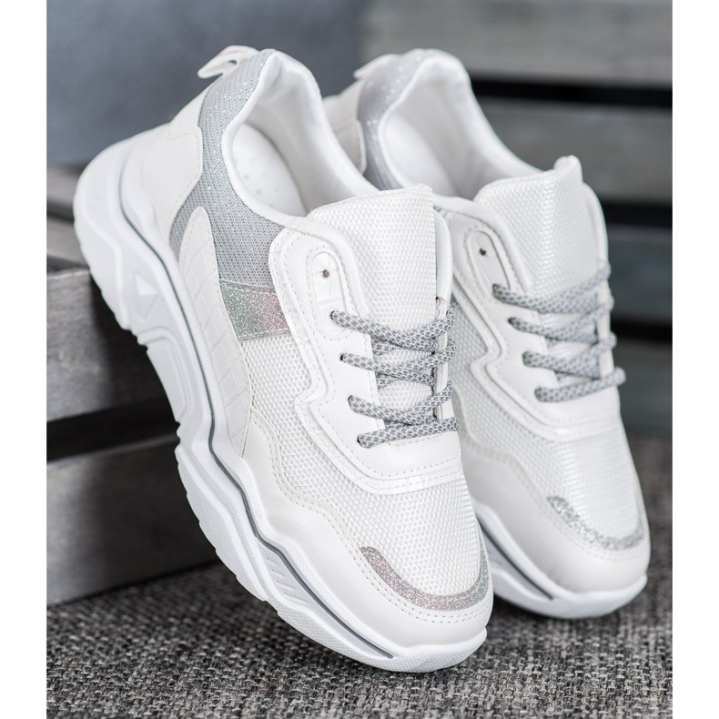 SHELOVET Adidași pe platformă cu sclipici alb 2