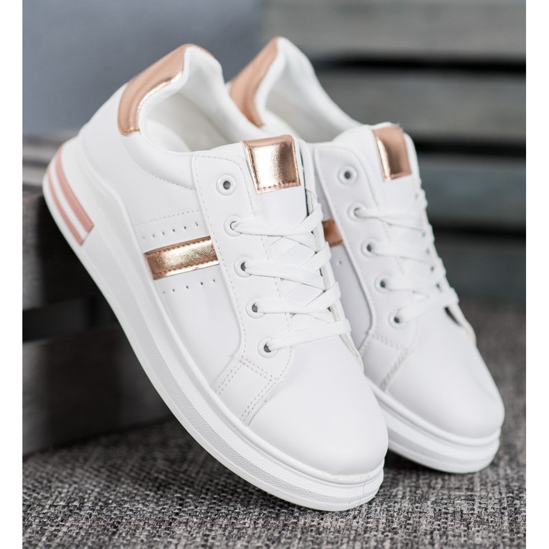 SHELOVET Pantofi sport cu inserții aurii alb 2