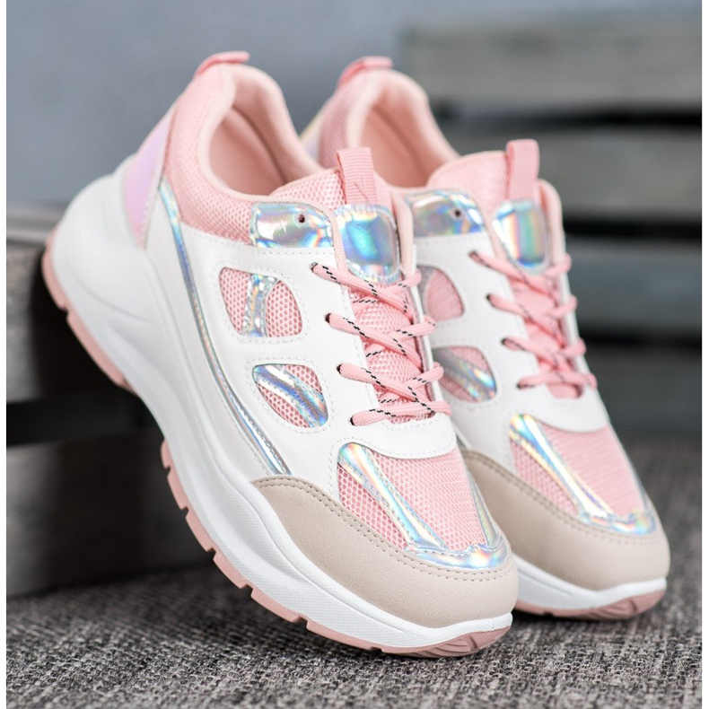 SHELOVET Adidași confortabili cu plasă alb roz multicolor 1