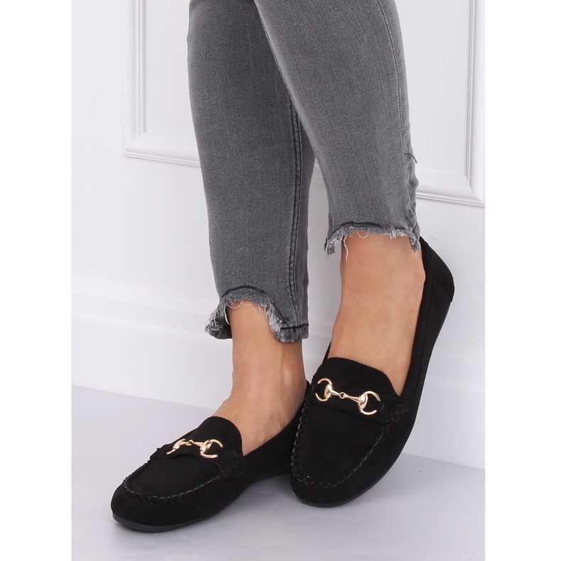 Mocasini din piele de căprioară neagră 77-192 Negru 1