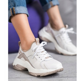 Goodin Adidași din piele ajurată alb galben 1 Goodin Adidași din piele ajurată alb galben 1