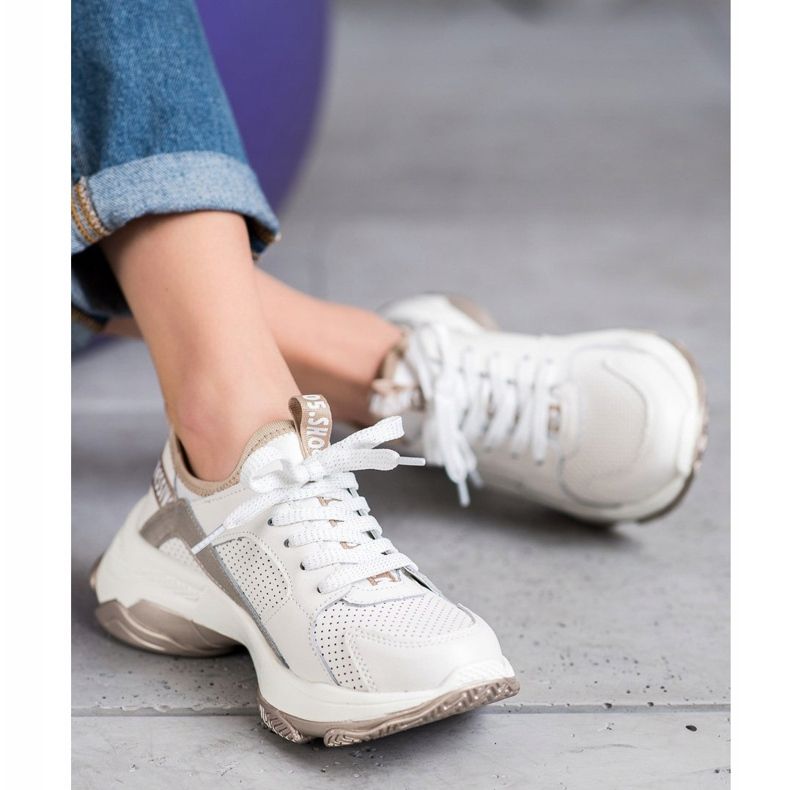 Goodin Adidași din piele ajurată alb galben 2 Goodin Adidași din piele ajurată alb galben 2