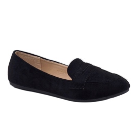 Mocasini negri de balerină eco-suede 3C-20 negru 1