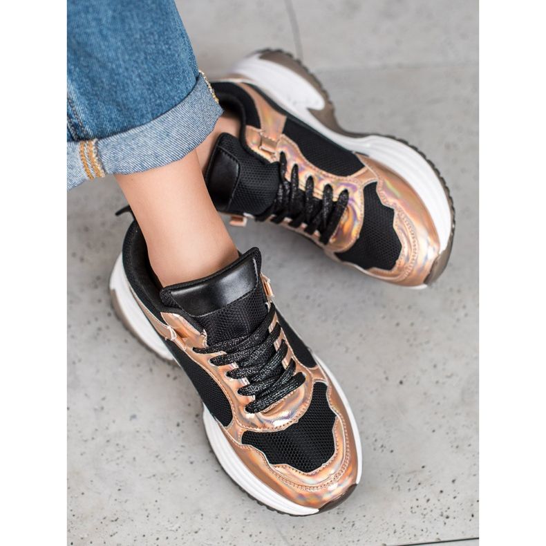 SHELOVET Adidași de modă cu efect Holo negru galben 1