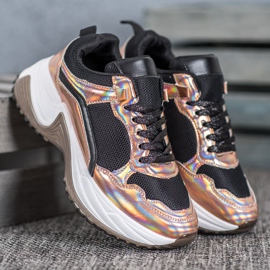 SHELOVET Adidași de modă cu efect Holo negru galben 2